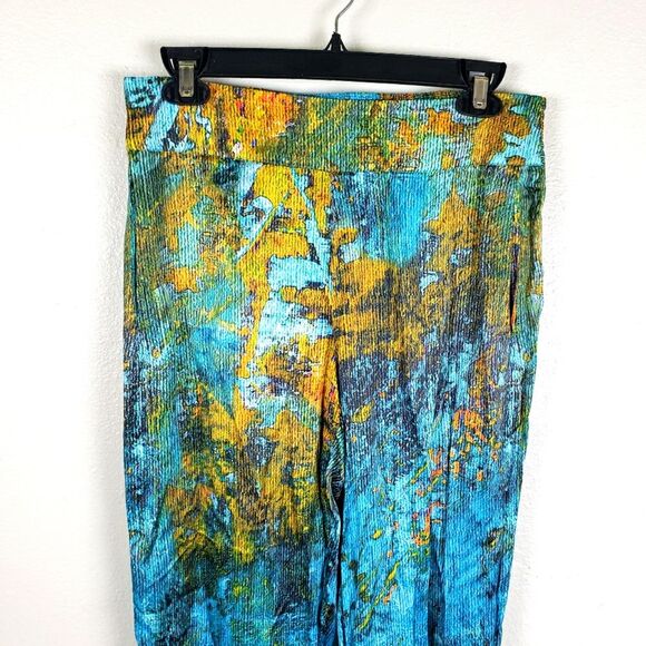 Women's Soft Surroundings Water Color Splash Art To Wear Smocked Satin Pants Sm - Picture 6 of 11